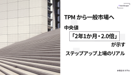 TPM から一般市場へ — 中央値「2年1か月・2.0倍」が示す、ステップアップ上場のリアル